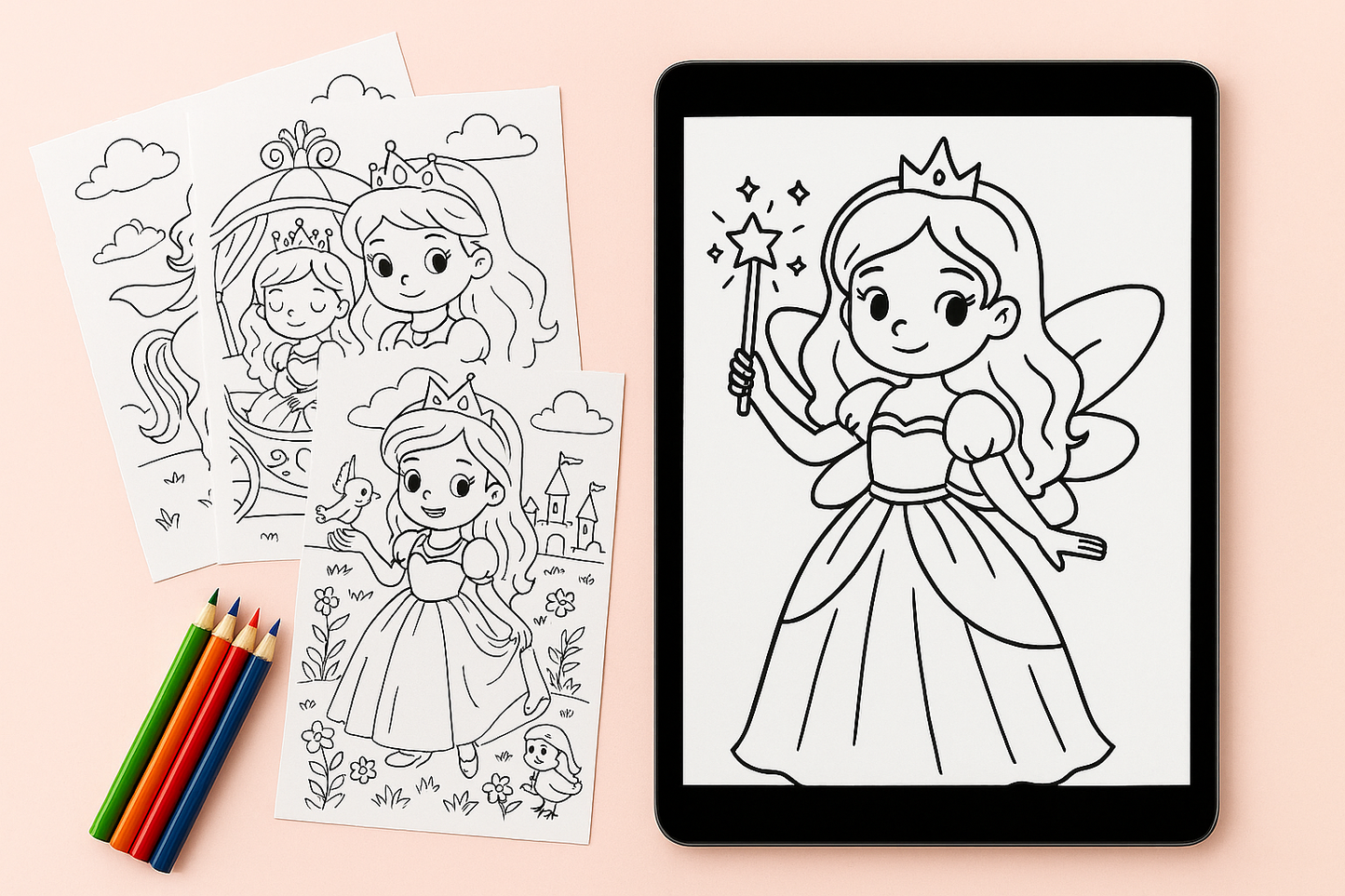 Princess Coloring Book – 20 Printable Pages for Kids | Instant Download