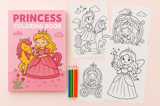 Princess Coloring Book – 20 Printable Pages for Kids | Instant Download