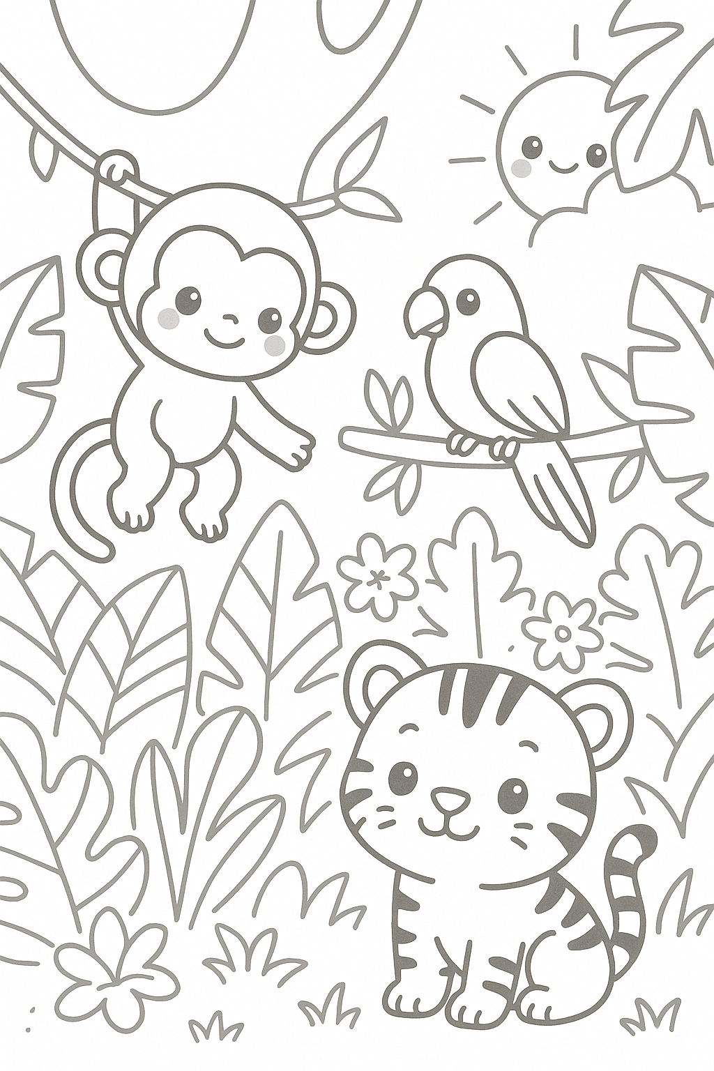 🐘 Happy Animals Adventures Coloring Book | 20 Cute Animal Coloring Pages for Kids | Printable Digital Download (A4 PDF)