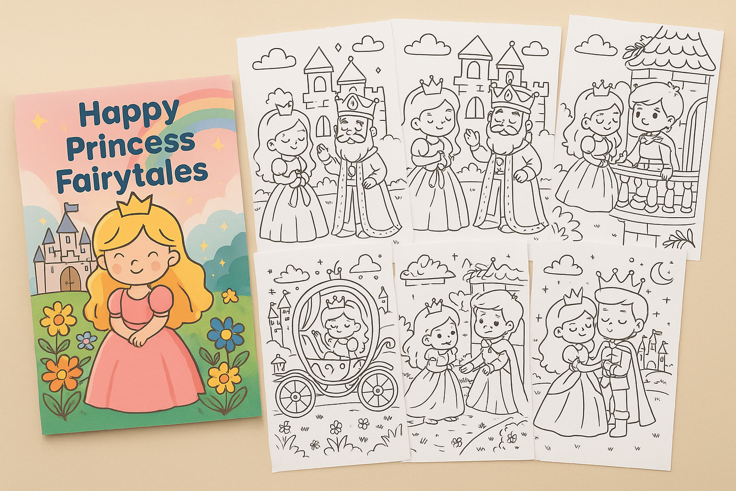 👸 Happy Princess Fairytales – 20 Adorable Princess Coloring Pages for Kids (Instant Download, A4 PDF)