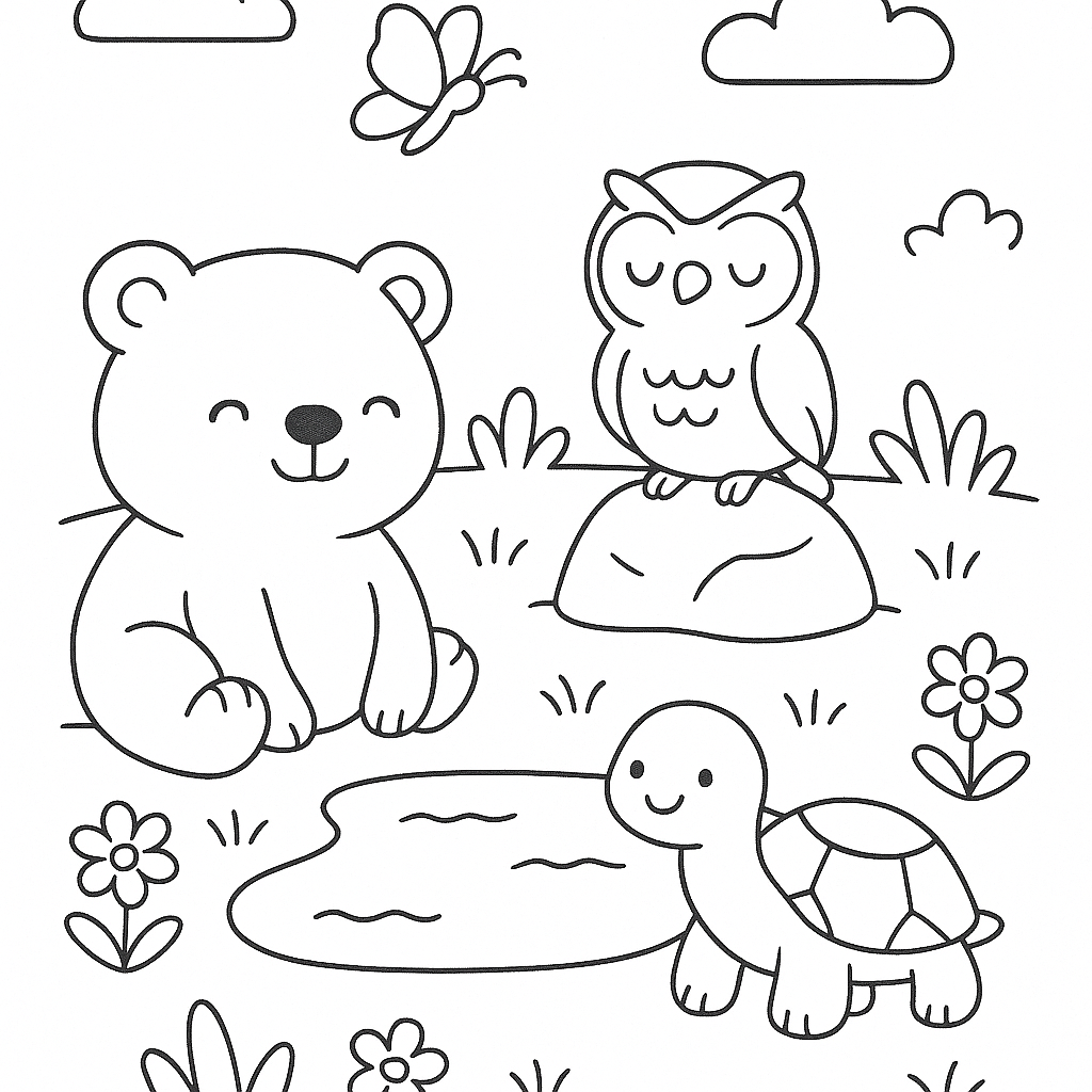 🐘 Happy Animals Adventures Coloring Book | 20 Cute Animal Coloring Pages for Kids | Printable Digital Download (A4 PDF)