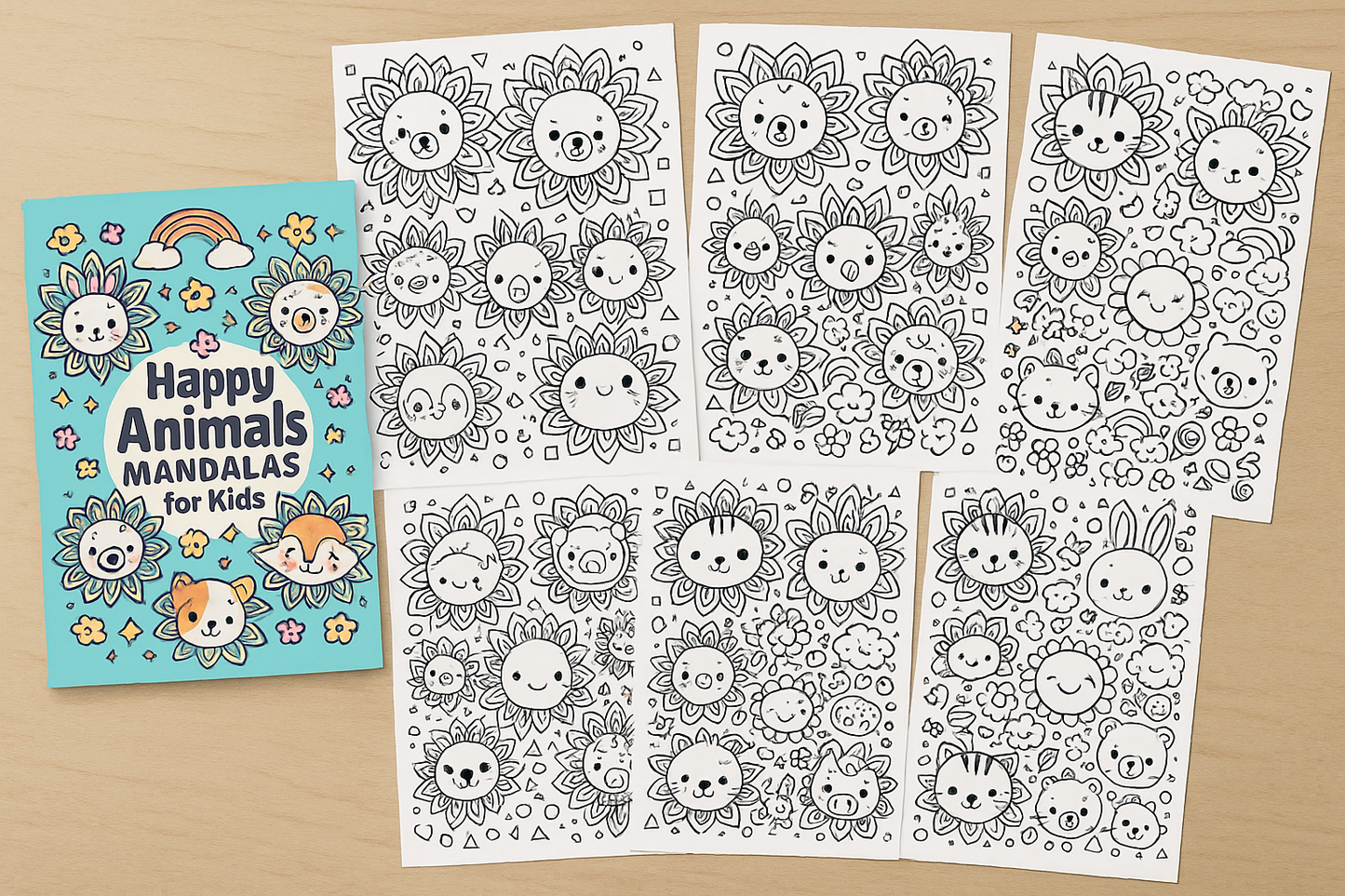 🐰 Happy Animals Mandalas for Kids – Kawaii Coloring Book (Instant Download) 🌸
