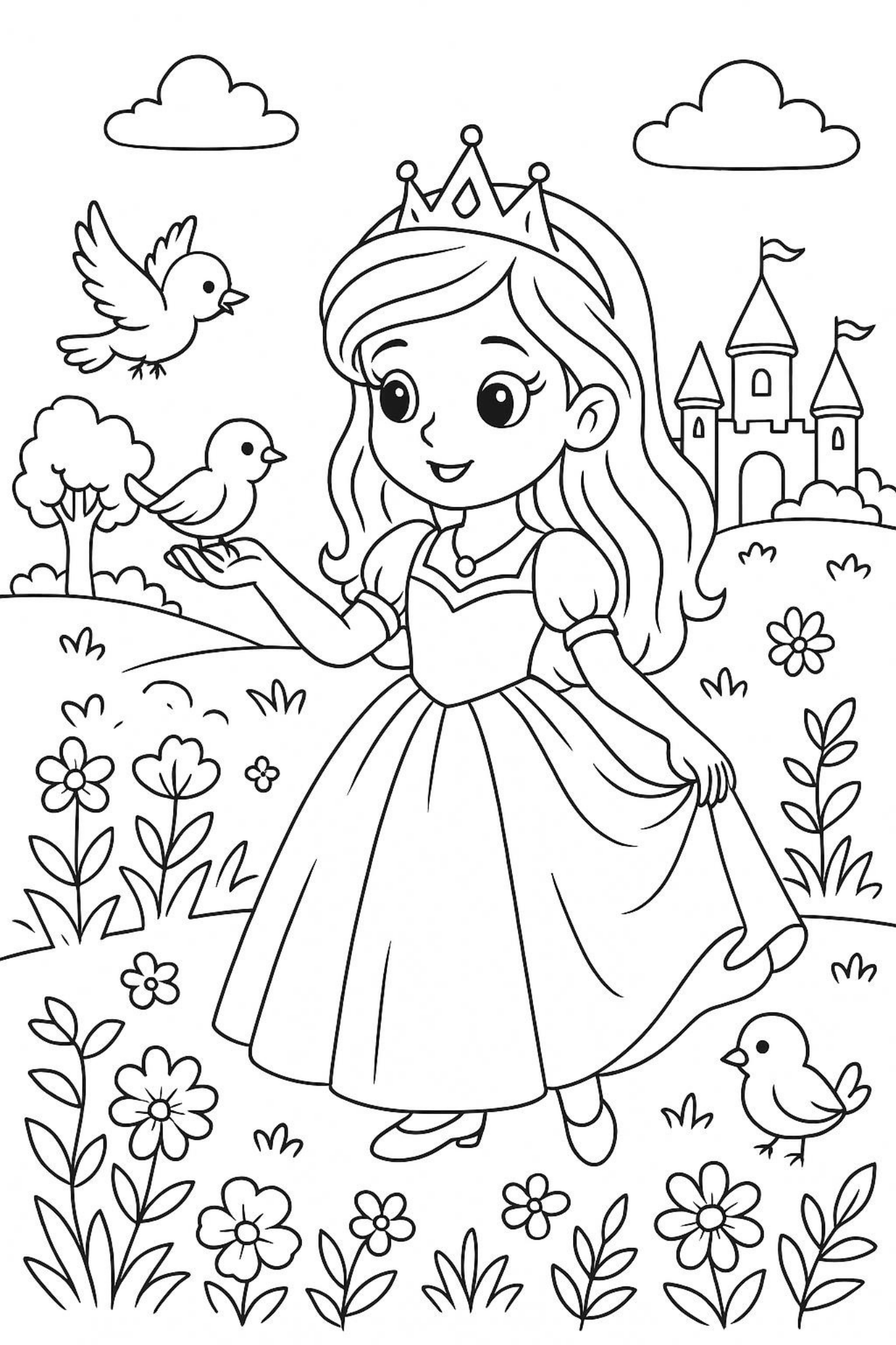 Princess Coloring Book – 20 Printable Pages for Kids | Instant Download