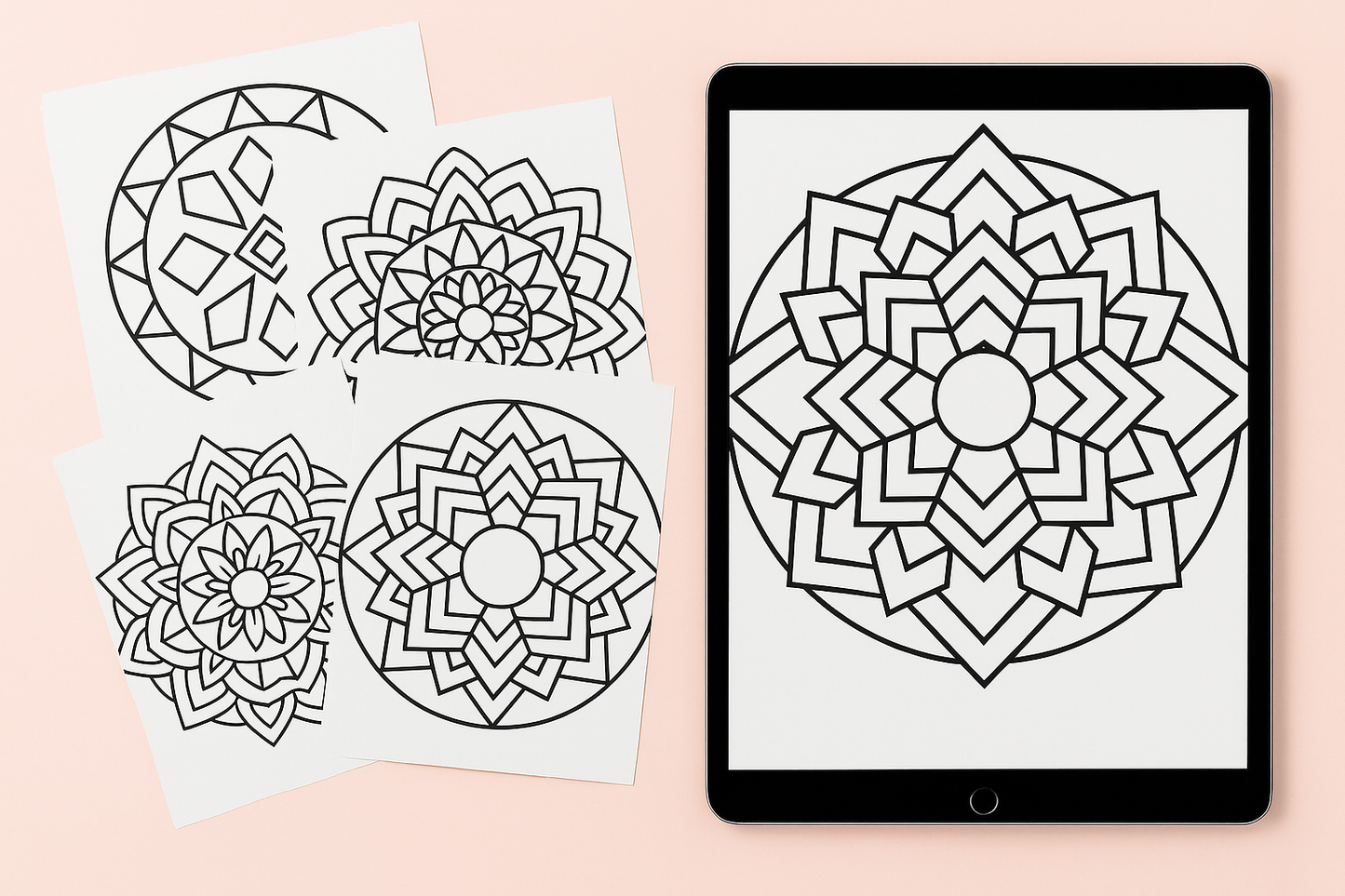🌸 Mandalas & Geometric Patterns Coloring Book – Printable Pack (Instant Download) 🌸